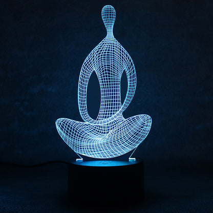 3D 7 Color Changing Yoga LED Meditation Of Acrylic Night Light Bedroom Illusion Lamp Livingroom Bedside Decor