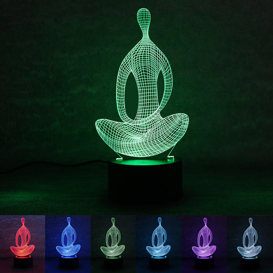 3D 7 Color Changing Yoga LED Meditation Of Acrylic Night Light Bedroom Illusion Lamp Livingroom Bedside Decor